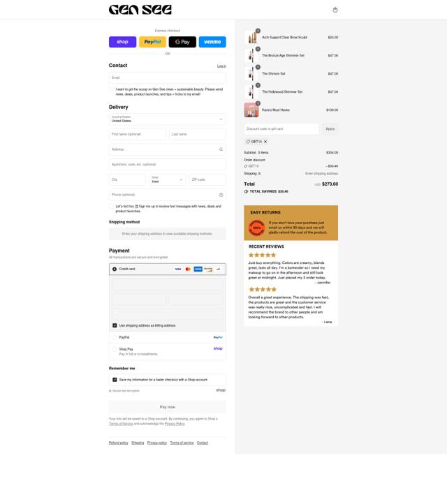 Gen See checkout page showing Gen See discount code box | Screenshot taken by SimplyCodes community member on Sep 5, 2025