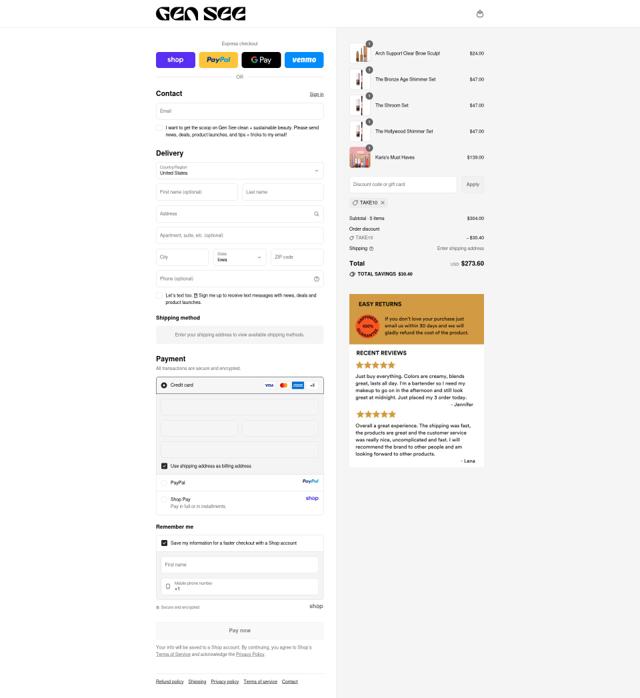 Gen See checkout page showing Gen See discount code box | Screenshot taken by SimplyCodes community member on Sep 13, 2025