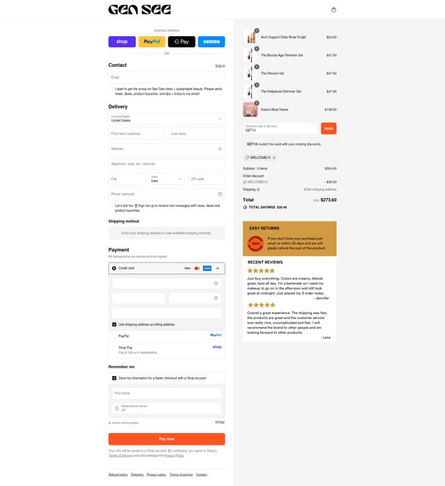 Gen See checkout page showing Gen See discount code box | Screenshot taken by SimplyCodes community member on Sep 9, 2025