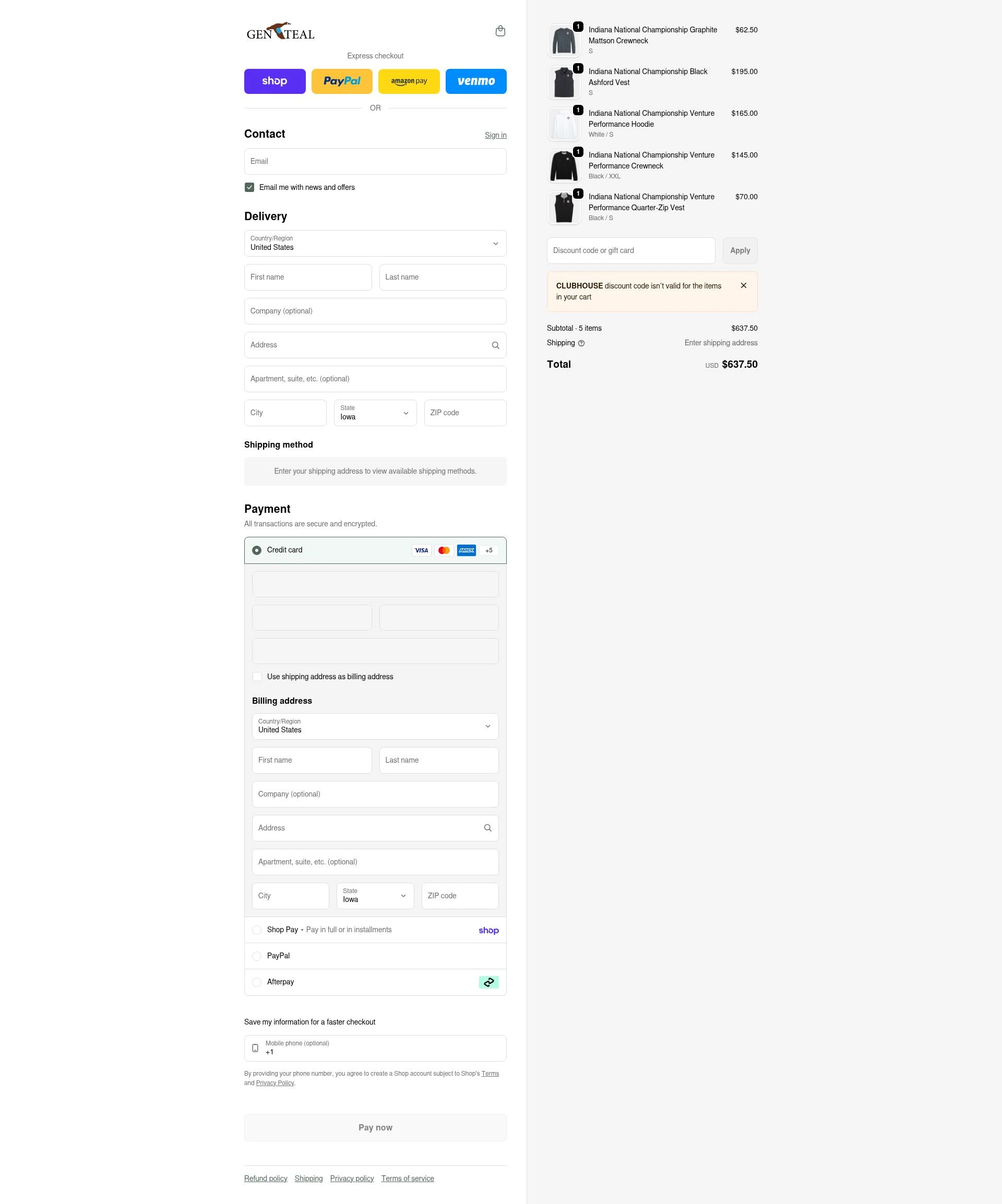 GenTeal Apparel checkout page showing GenTeal Apparel discount code box | Screenshot taken by SimplyCodes community member on Feb 9, 2026
