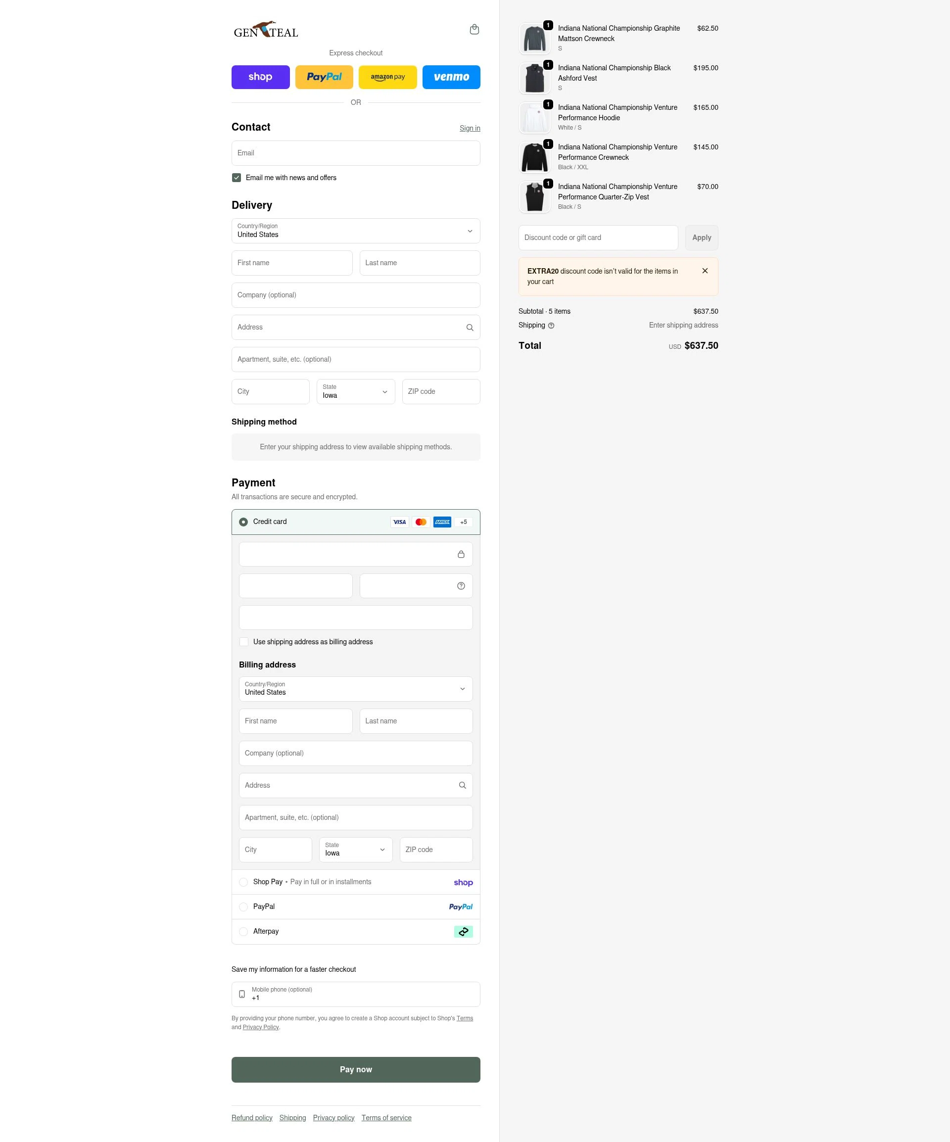 GenTeal Apparel checkout page showing GenTeal Apparel discount code box | Screenshot taken by SimplyCodes community member on Feb 9, 2026