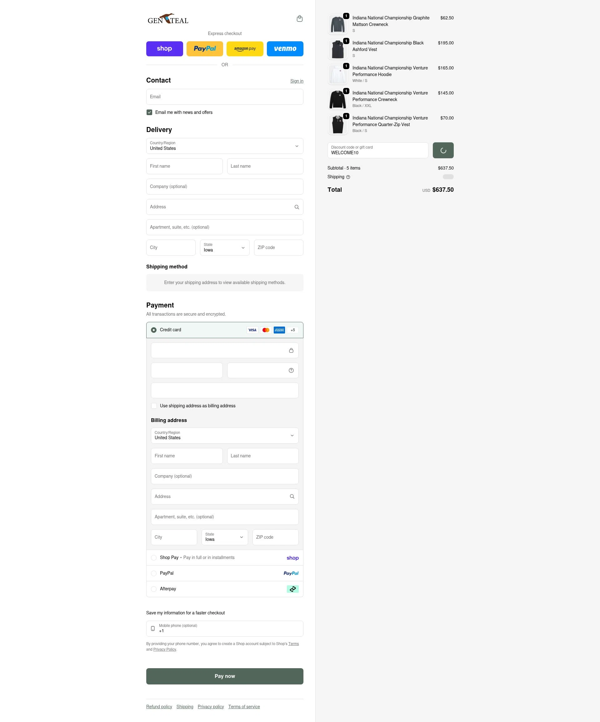 GenTeal Apparel checkout page showing GenTeal Apparel discount code box | Screenshot taken by SimplyCodes community member on Feb 5, 2026