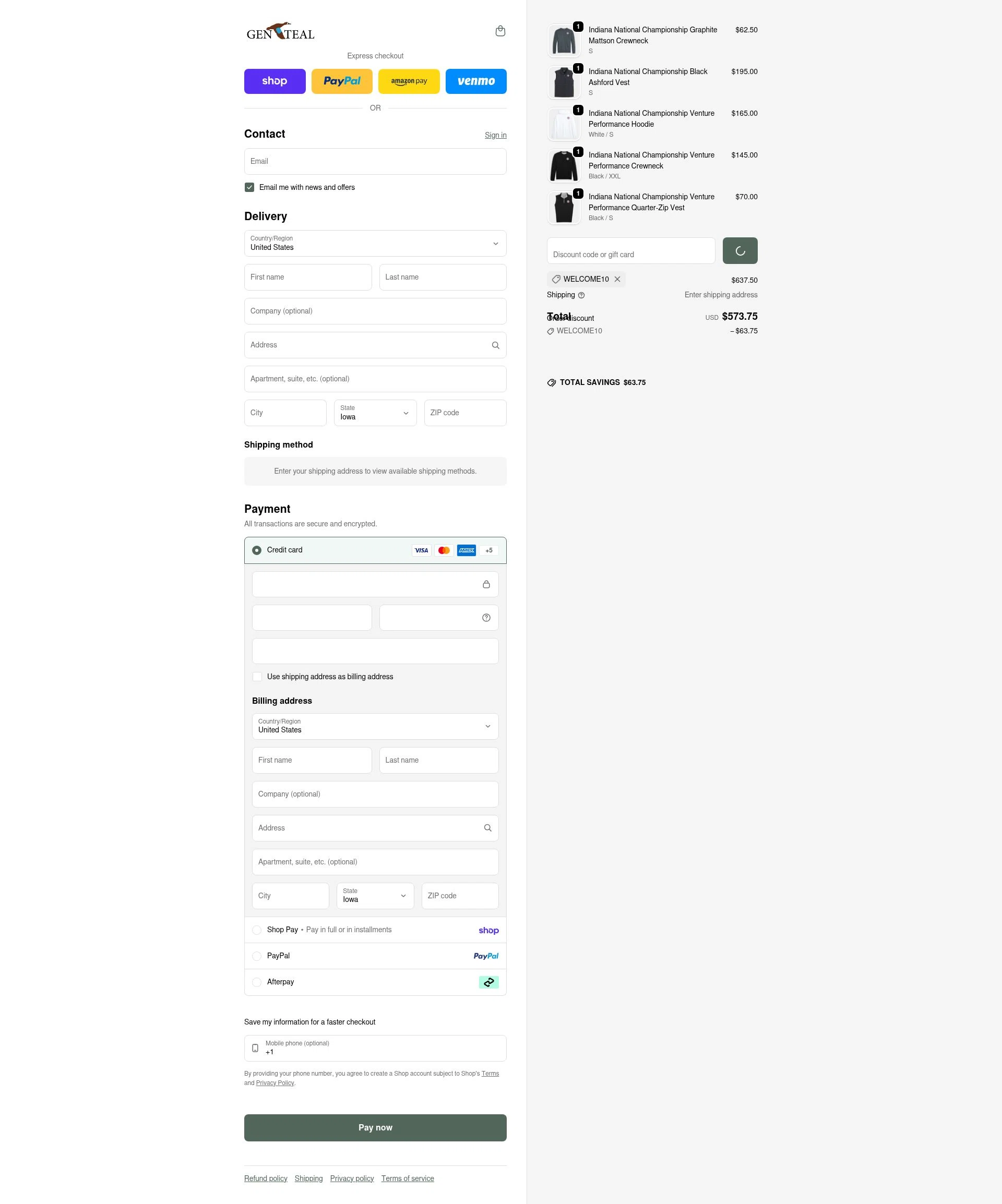 GenTeal Apparel checkout page showing GenTeal Apparel discount code box | Screenshot taken by SimplyCodes community member on Feb 9, 2026