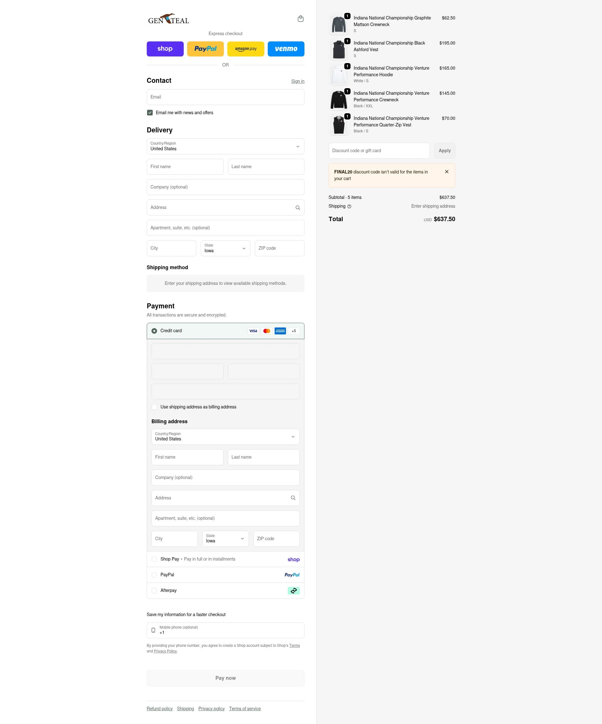 GenTeal Apparel checkout page showing GenTeal Apparel discount code box | Screenshot taken by SimplyCodes community member on Feb 5, 2026