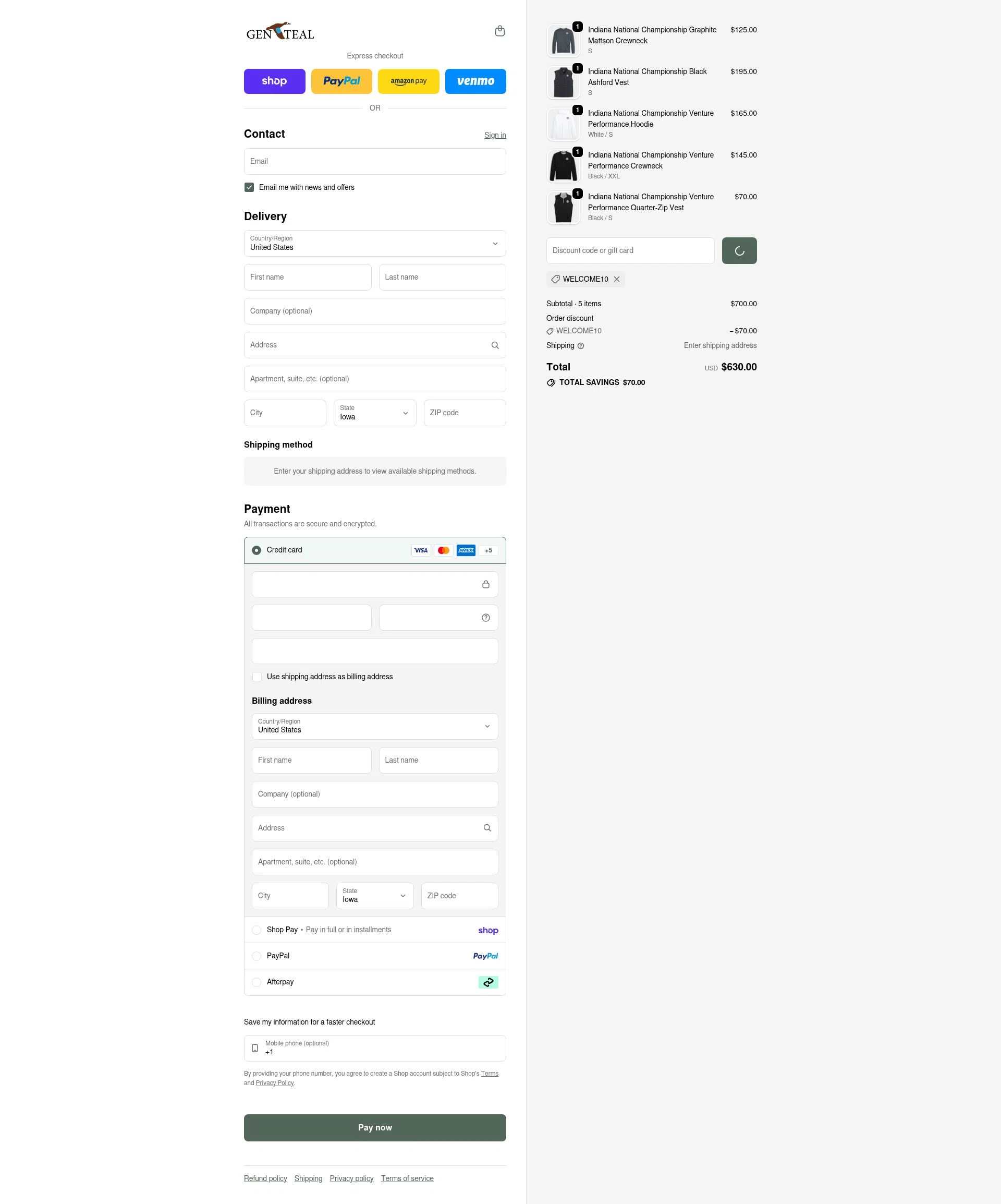 GenTeal Apparel checkout page showing GenTeal Apparel discount code box | Screenshot taken by SimplyCodes community member on Feb 14, 2026