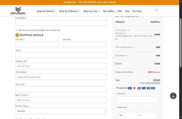 gentlebands checkout page showing gentlebands coupon code box | Screenshot taken by SimplyCodes community member on Jul 25, 2025