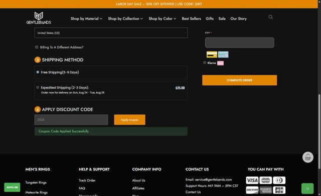 gentlebands checkout page showing gentlebands coupon code box | Screenshot taken by SimplyCodes community member on Aug 21, 2025