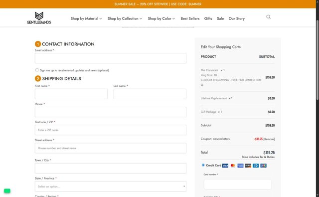 gentlebands checkout page showing gentlebands coupon code box | Screenshot taken by SimplyCodes community member on Jul 25, 2025