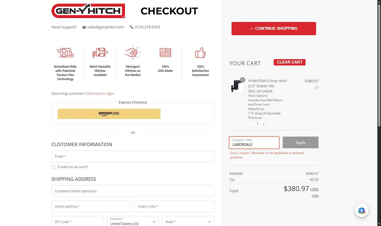 Gen-Y Hitch checkout page showing Gen-Y Hitch coupon code box | Screenshot taken by SimplyCodes community member on Sep 30, 2025