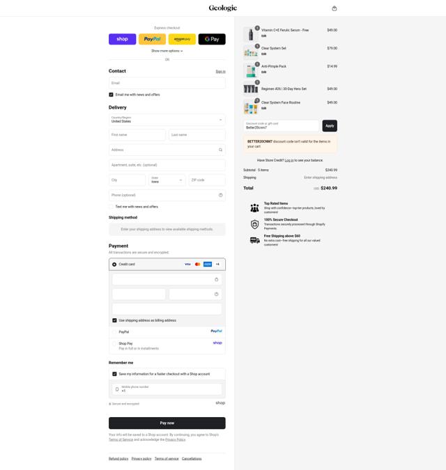 Geologie checkout page showing Geologie discount code box | Screenshot taken by SimplyCodes community member on Sep 14, 2025