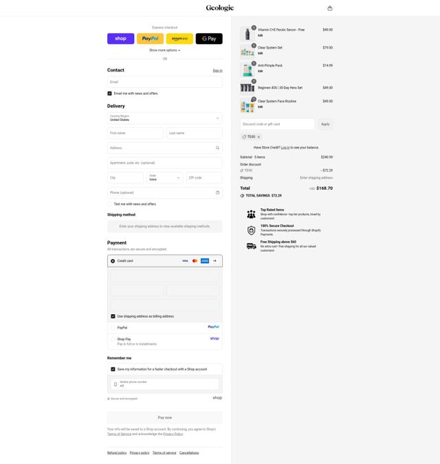 Geologie checkout page showing Geologie discount code box | Screenshot taken by SimplyCodes community member on Sep 14, 2025