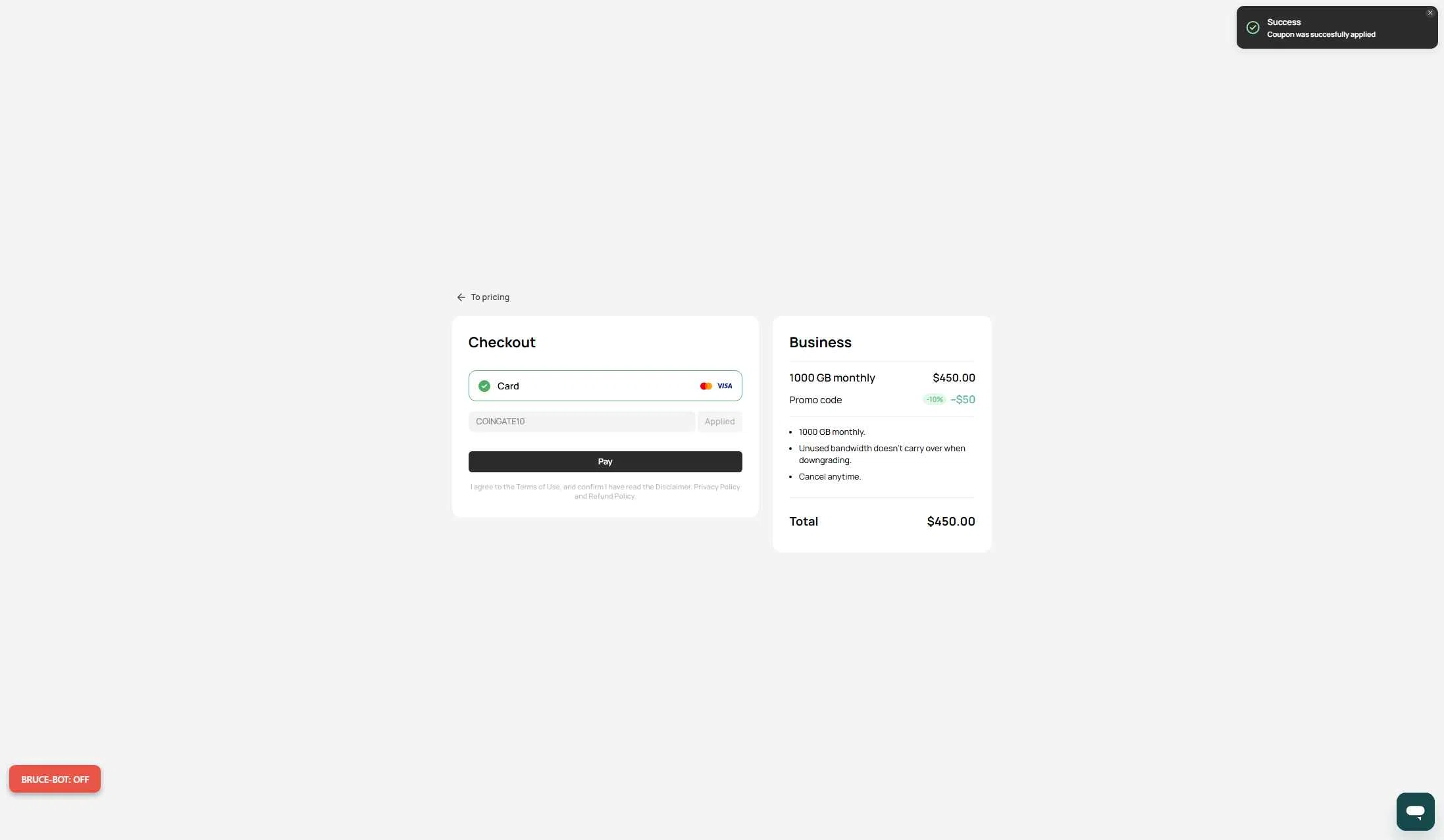 Geonode checkout page showing Geonode promo code box | Screenshot taken by SimplyCodes community member on Jan 8, 2026