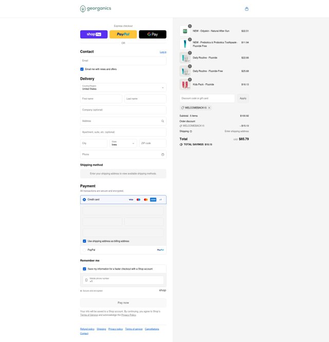 Georganics checkout page showing Georganics discount code box | Screenshot taken by SimplyCodes community member on Aug 26, 2025