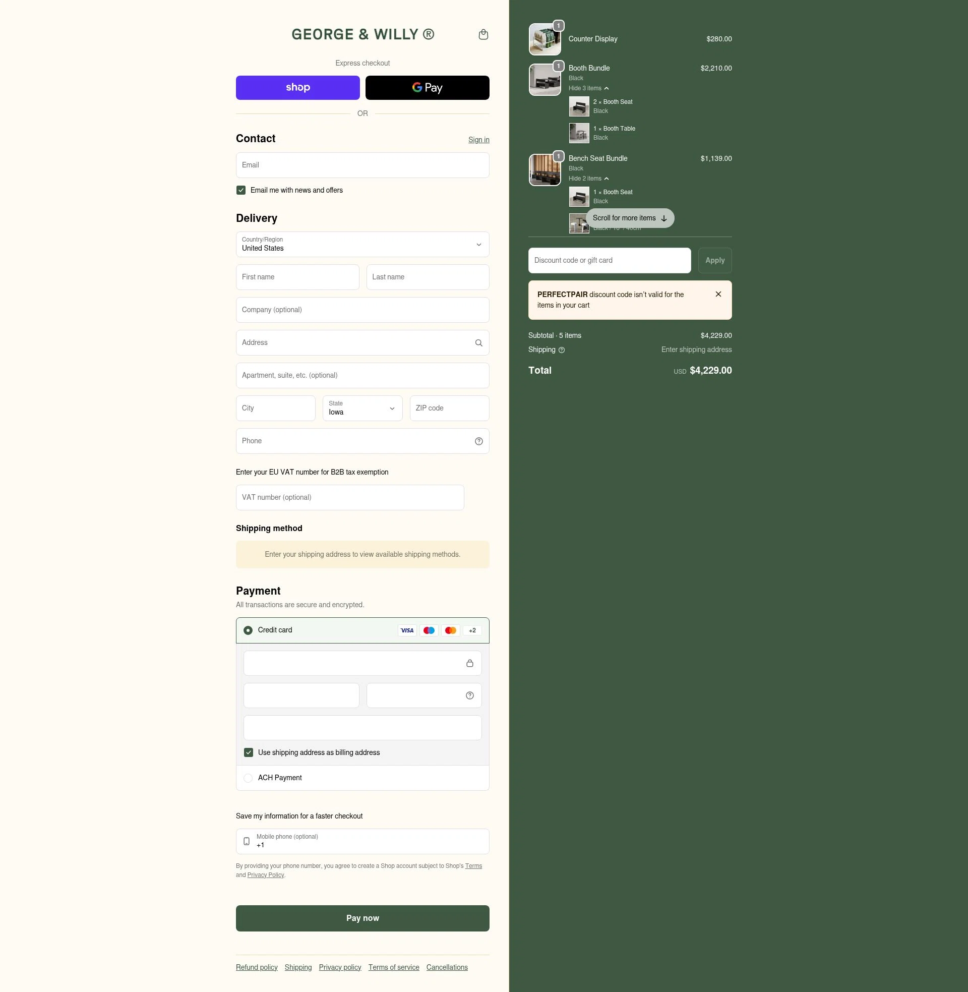 George and Willy checkout page showing George and Willy discount code box | Screenshot taken by SimplyCodes community member on Feb 5, 2026