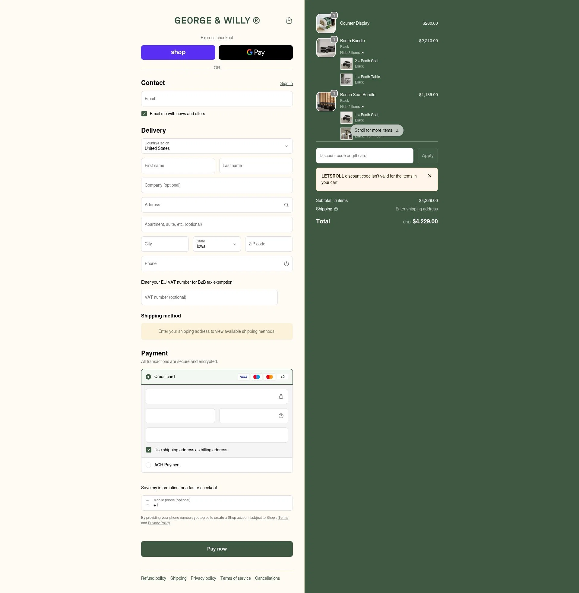 George and Willy checkout page showing George and Willy discount code box | Screenshot taken by SimplyCodes community member on Feb 5, 2026