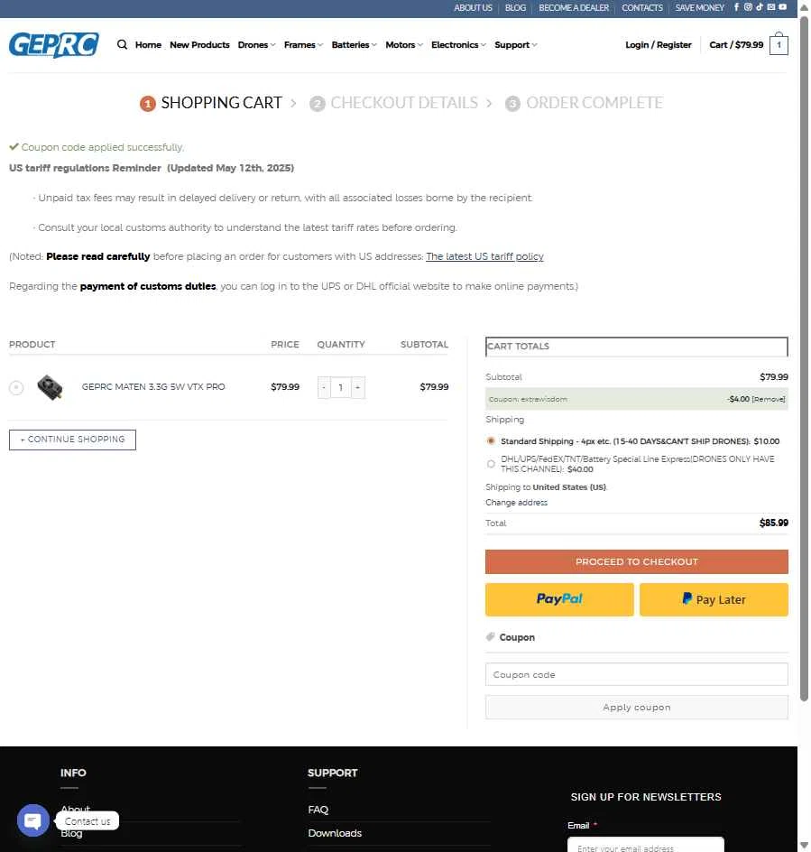 GEPRC checkout page showing GEPRC discount code box | Screenshot taken by SimplyCodes community member on Feb 12, 2026