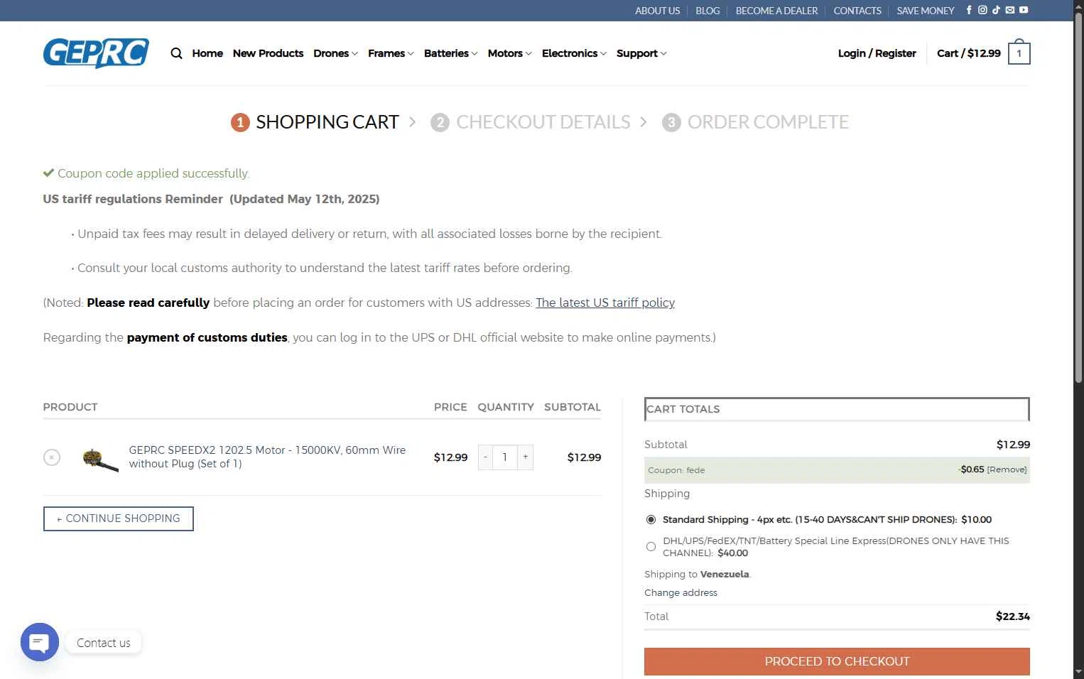GEPRC checkout page showing GEPRC discount code box | Screenshot taken by SimplyCodes community member on Feb 12, 2026