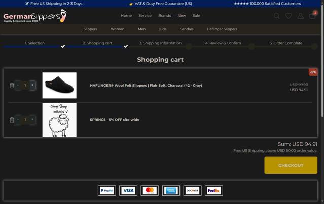 German Slippers checkout page showing German Slippers discount code box | Screenshot taken by SimplyCodes community member on Jul 6, 2025