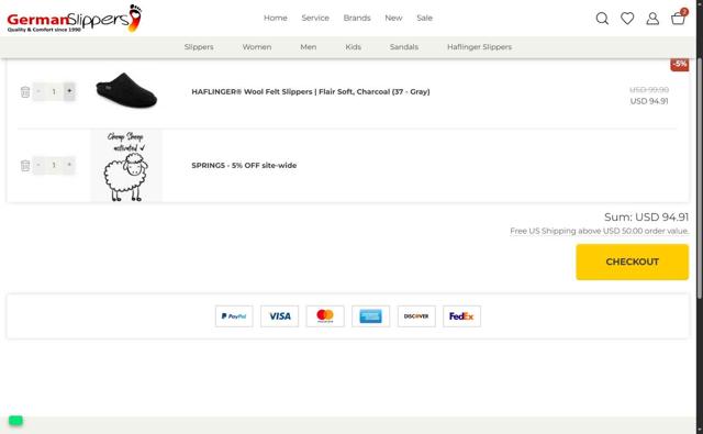 German Slippers checkout page showing German Slippers discount code box | Screenshot taken by SimplyCodes community member on Jul 6, 2025
