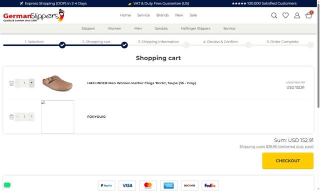 German Slippers checkout page showing German Slippers discount code box | Screenshot taken by SimplyCodes community member on Sep 1, 2025