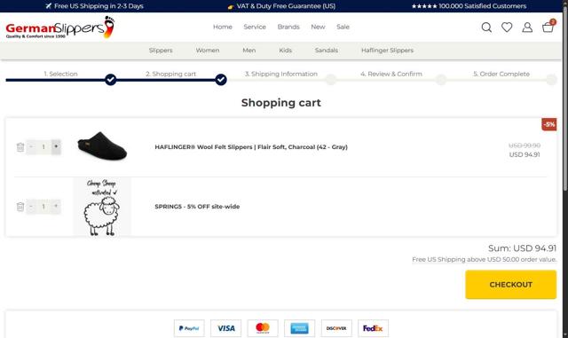 German Slippers checkout page showing German Slippers discount code box | Screenshot taken by SimplyCodes community member on Aug 4, 2025