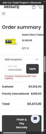 Gessato coupon verification screenshot