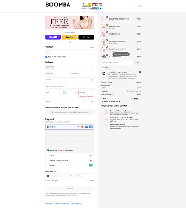 Boomba checkout page showing Boomba discount code box | Screenshot taken by SimplyCodes community member on Aug 27, 2025