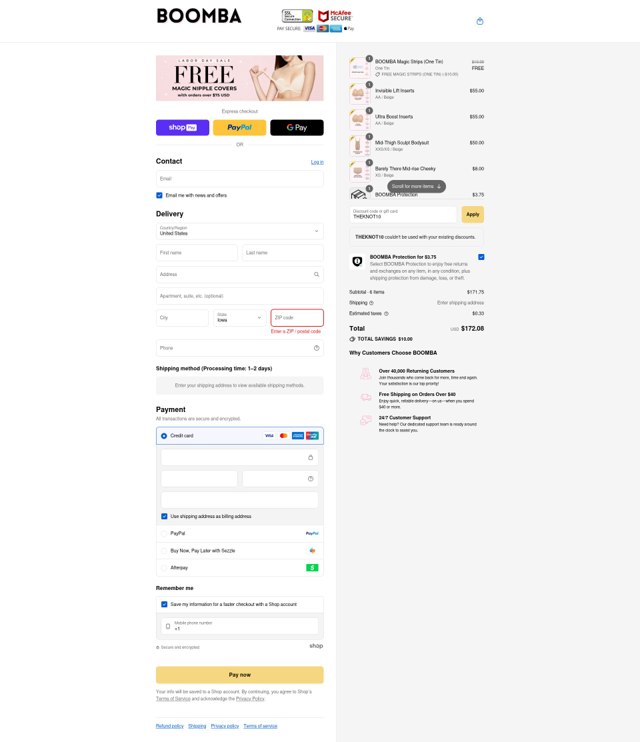 Boomba checkout page showing Boomba discount code box | Screenshot taken by SimplyCodes community member on Aug 27, 2025