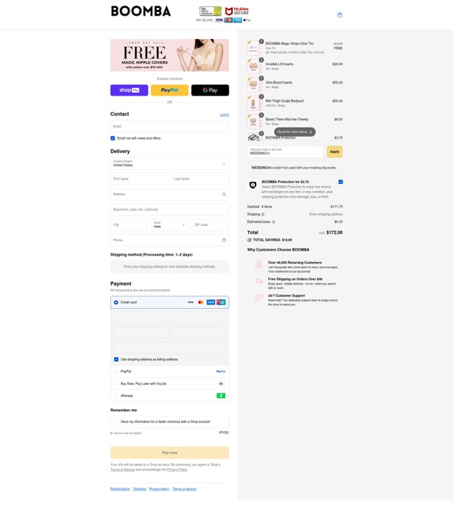 Boomba checkout page showing Boomba discount code box | Screenshot taken by SimplyCodes community member on Aug 27, 2025
