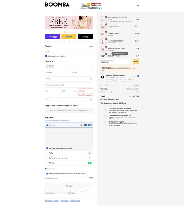 Boomba checkout page showing Boomba discount code box | Screenshot taken by SimplyCodes community member on Aug 27, 2025