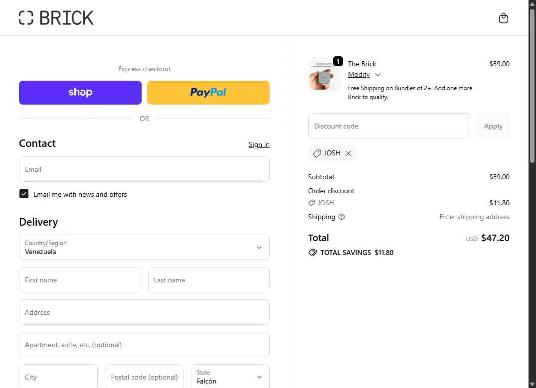 Getbrick.app checkout page showing Getbrick.app promo code box | Screenshot taken by SimplyCodes community member on Jan 19, 2026