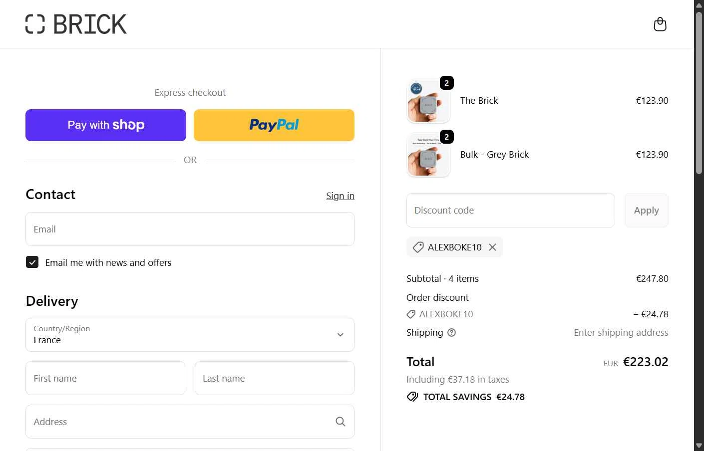 Getbrick.app checkout page showing Getbrick.app promo code box | Screenshot taken by SimplyCodes community member on Jan 7, 2026