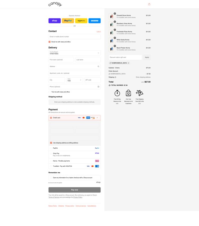 Canopy checkout page showing Canopy promo code box | Screenshot taken by SimplyCodes community member on Sep 4, 2025