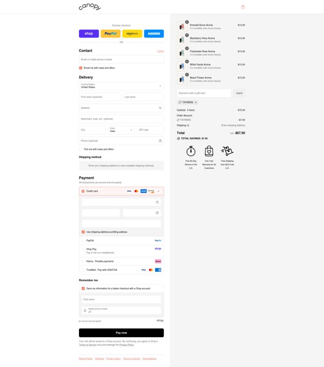 Canopy checkout page showing Canopy promo code box | Screenshot taken by SimplyCodes community member on Sep 4, 2025