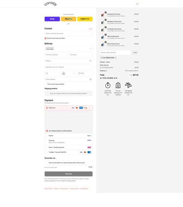Canopy checkout page showing Canopy promo code box | Screenshot taken by SimplyCodes community member on Sep 4, 2025