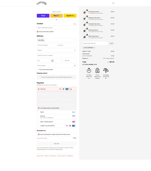 Canopy checkout page showing Canopy promo code box | Screenshot taken by SimplyCodes community member on Sep 4, 2025