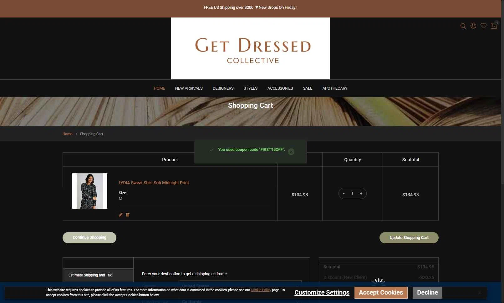 Get Dressed Collective checkout page showing Get Dressed Collective promo code box | Screenshot taken by SimplyCodes community member on Nov 27, 2025