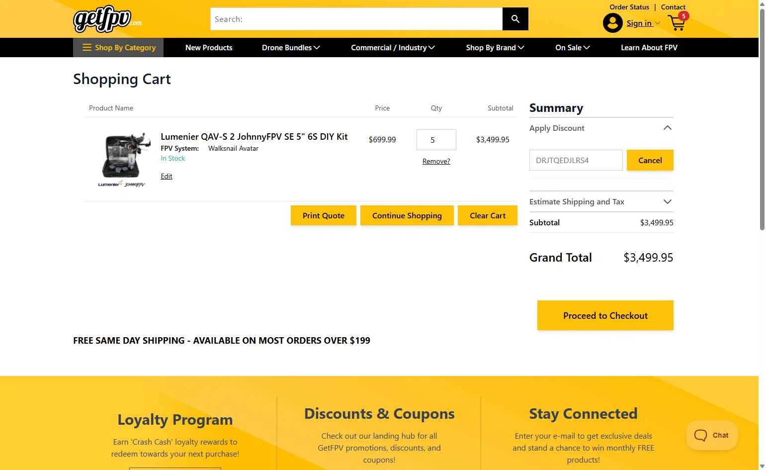 GetFPV checkout page showing GetFPV discount code box | Screenshot taken by SimplyCodes community member on Jan 3, 2026