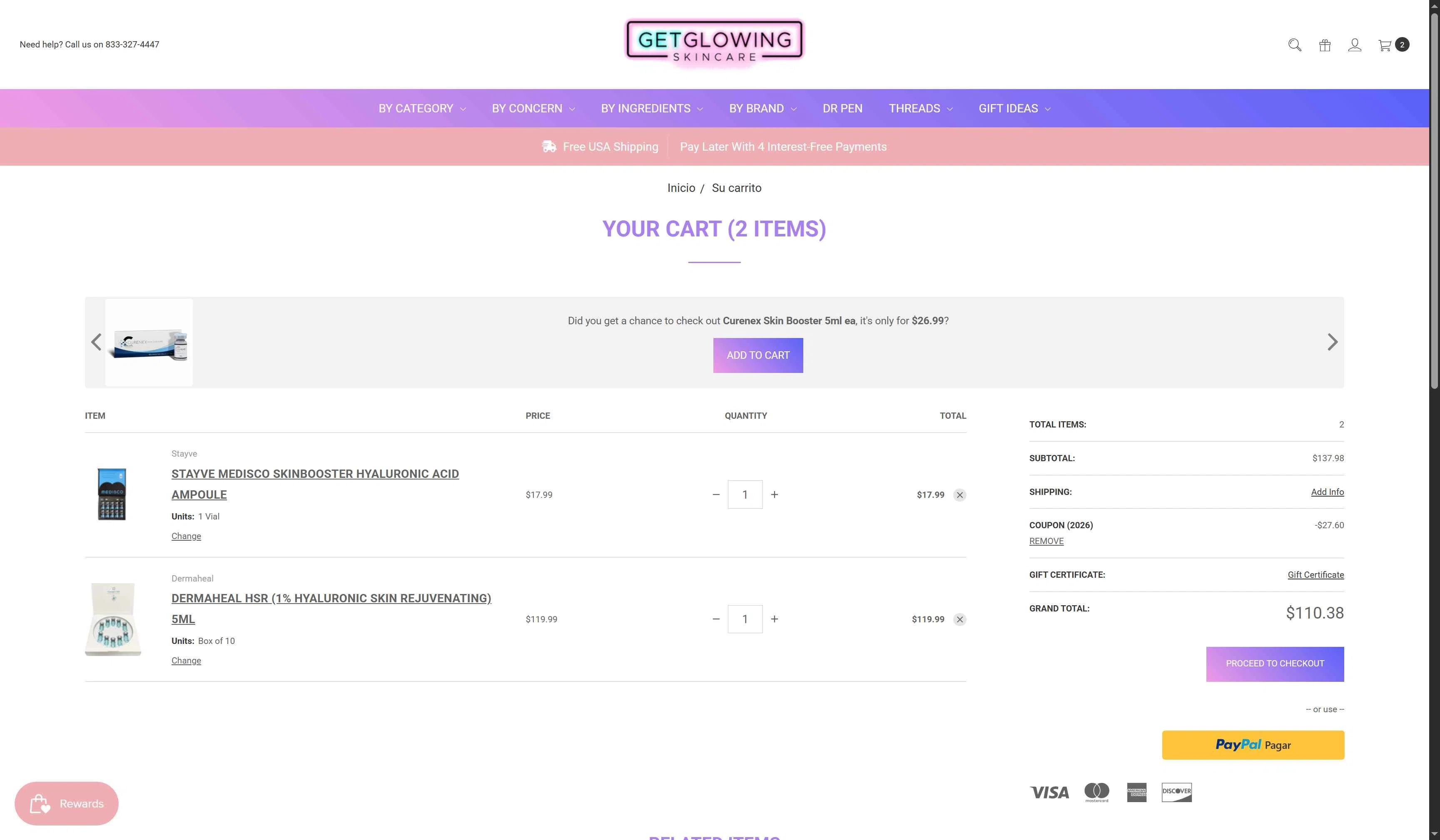 Get Glowing Skin Care checkout page showing Get Glowing Skin Care promo code box | Screenshot taken by SimplyCodes community member on Jan 24, 2026