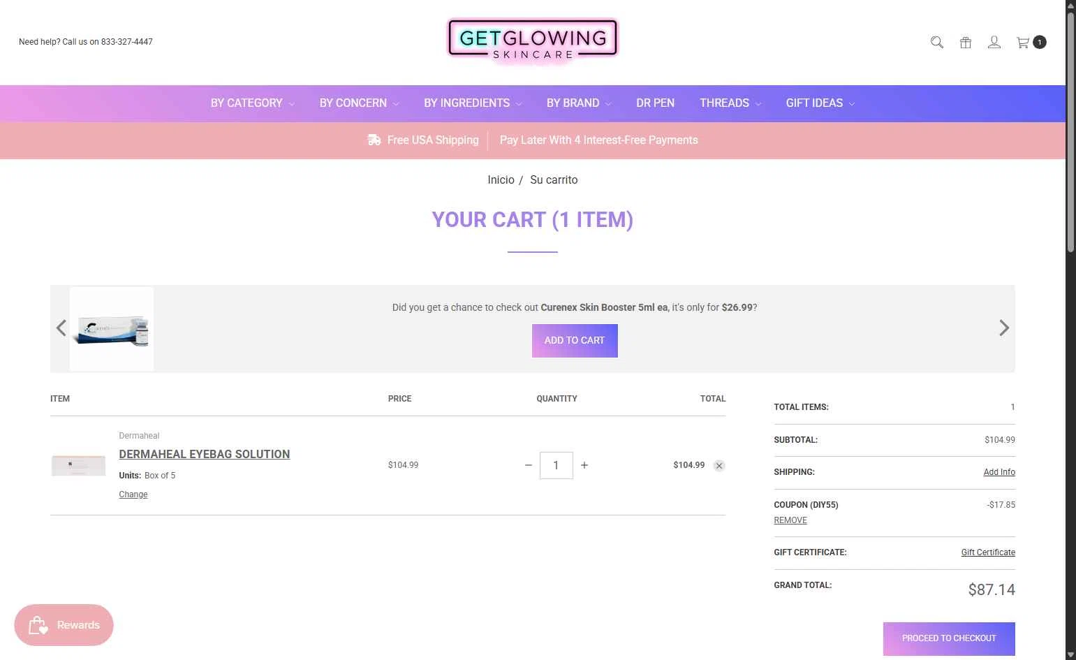 Get Glowing Skin Care checkout page showing Get Glowing Skin Care promo code box | Screenshot taken by SimplyCodes community member on Jan 21, 2026