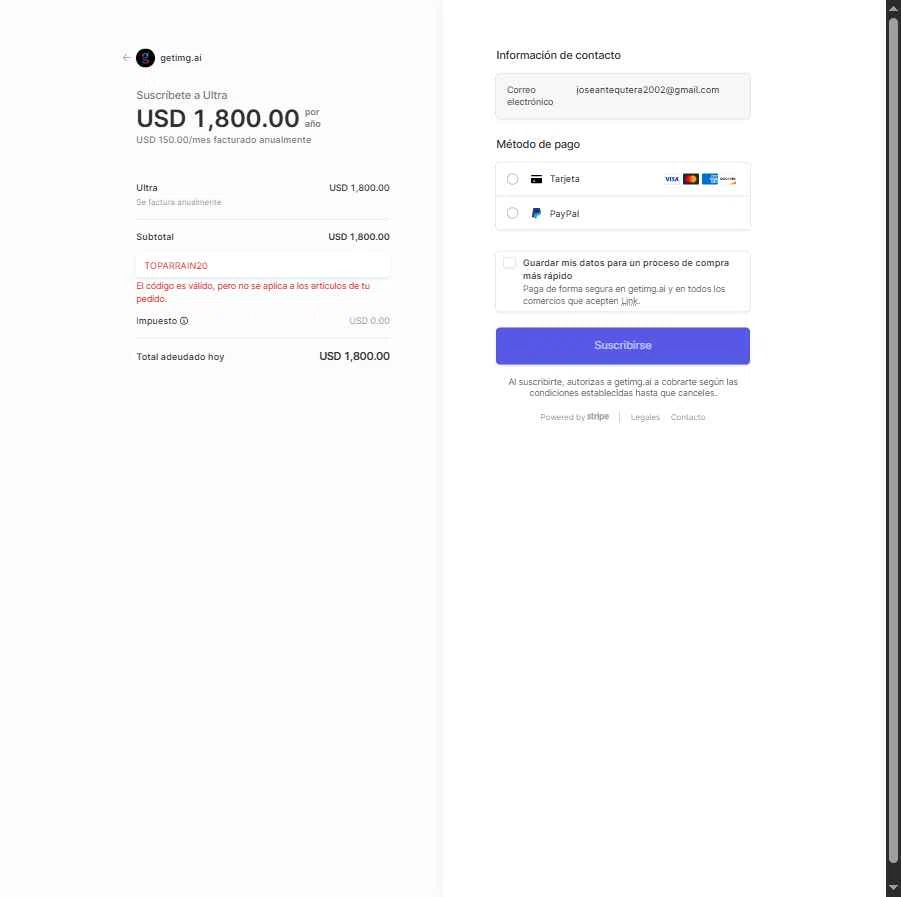 getimg.ai checkout page showing getimg.ai promo code box | Screenshot taken by SimplyCodes community member on Sep 24, 2025
