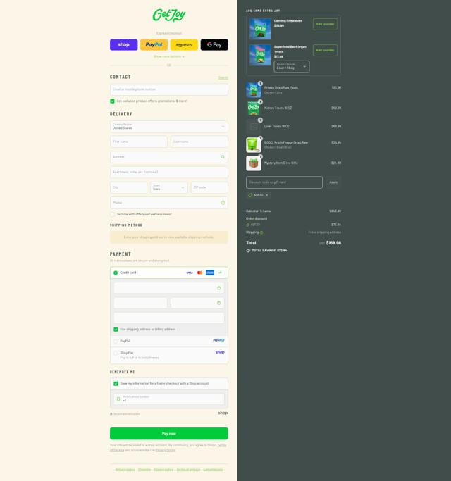 Get Joy checkout page showing Get Joy promo code box | Screenshot taken by SimplyCodes community member on Sep 14, 2025