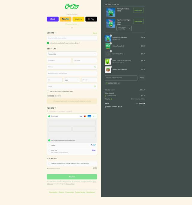 Get Joy checkout page showing Get Joy promo code box | Screenshot taken by SimplyCodes community member on Sep 14, 2025