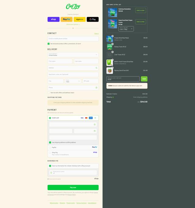 Get Joy checkout page showing Get Joy promo code box | Screenshot taken by SimplyCodes community member on Sep 14, 2025