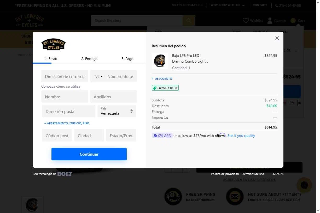 Get Lowered checkout page showing Get Lowered coupon code box | Screenshot taken by SimplyCodes community member on Dec 8, 2025