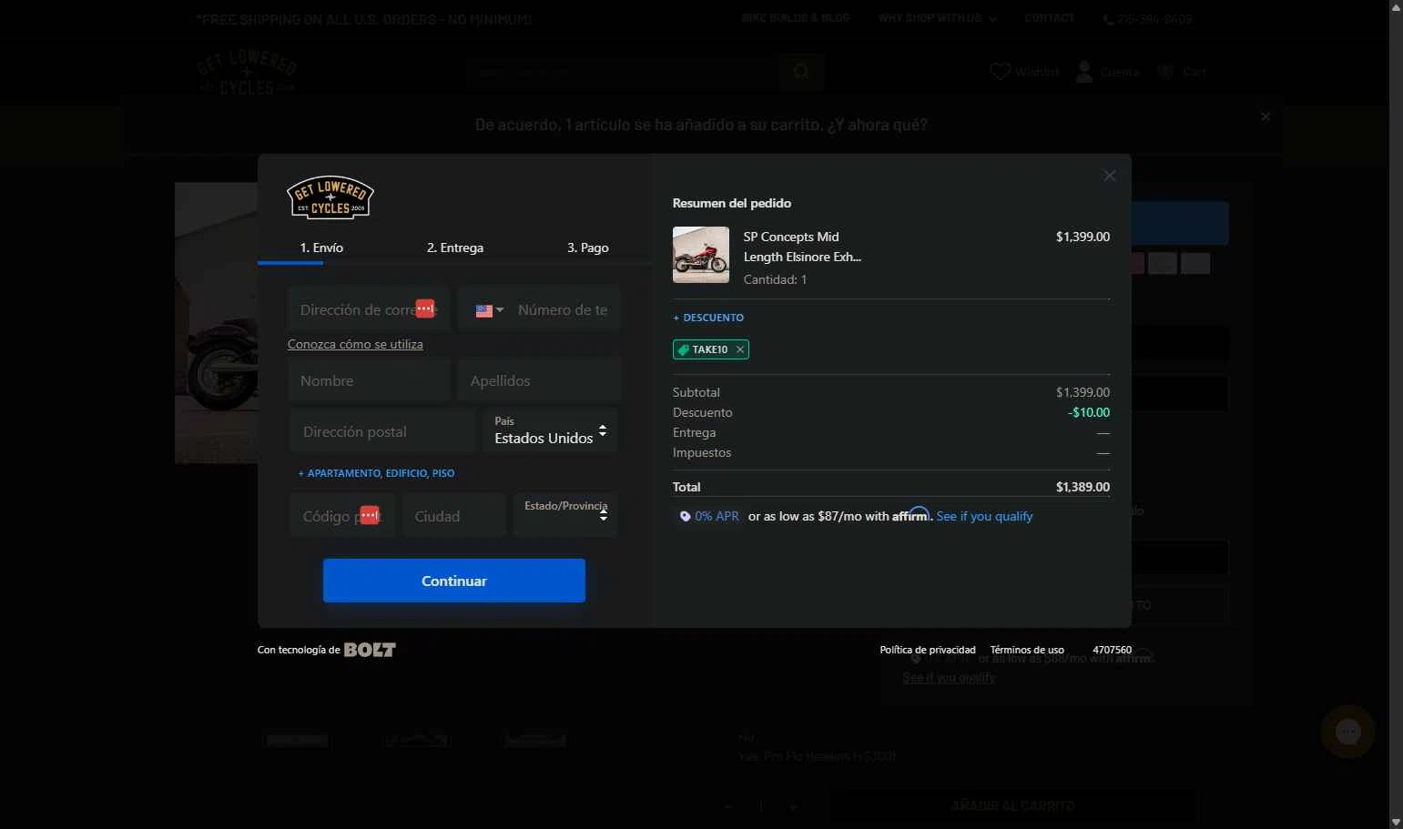 Get Lowered checkout page showing Get Lowered coupon code box | Screenshot taken by SimplyCodes community member on Oct 22, 2025