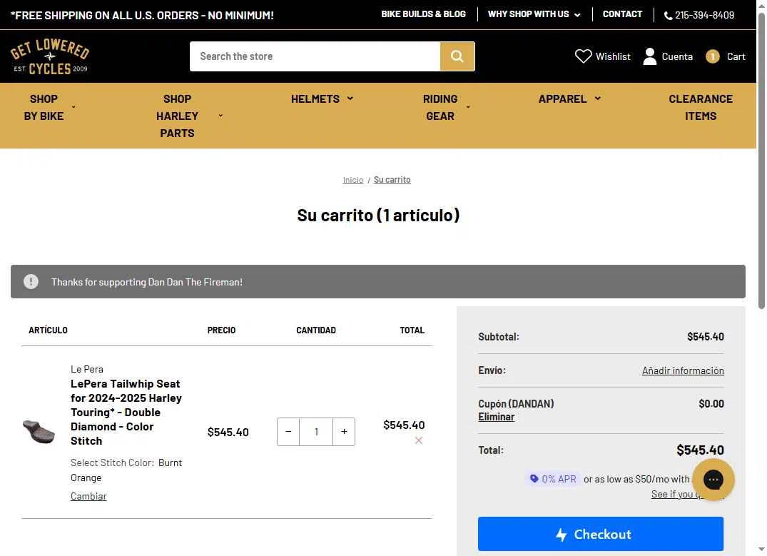 Get Lowered checkout page showing Get Lowered coupon code box | Screenshot taken by SimplyCodes community member on Jan 8, 2026