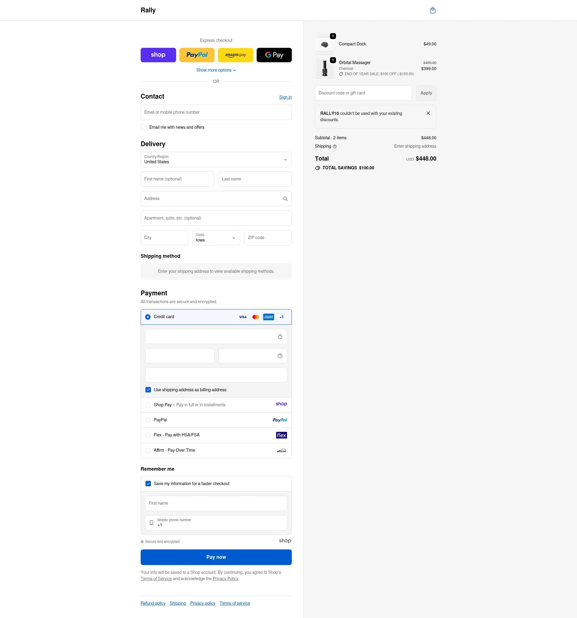 Rally.co checkout page showing Rally.co promo code box | Screenshot taken by SimplyCodes community member on Jan 3, 2026