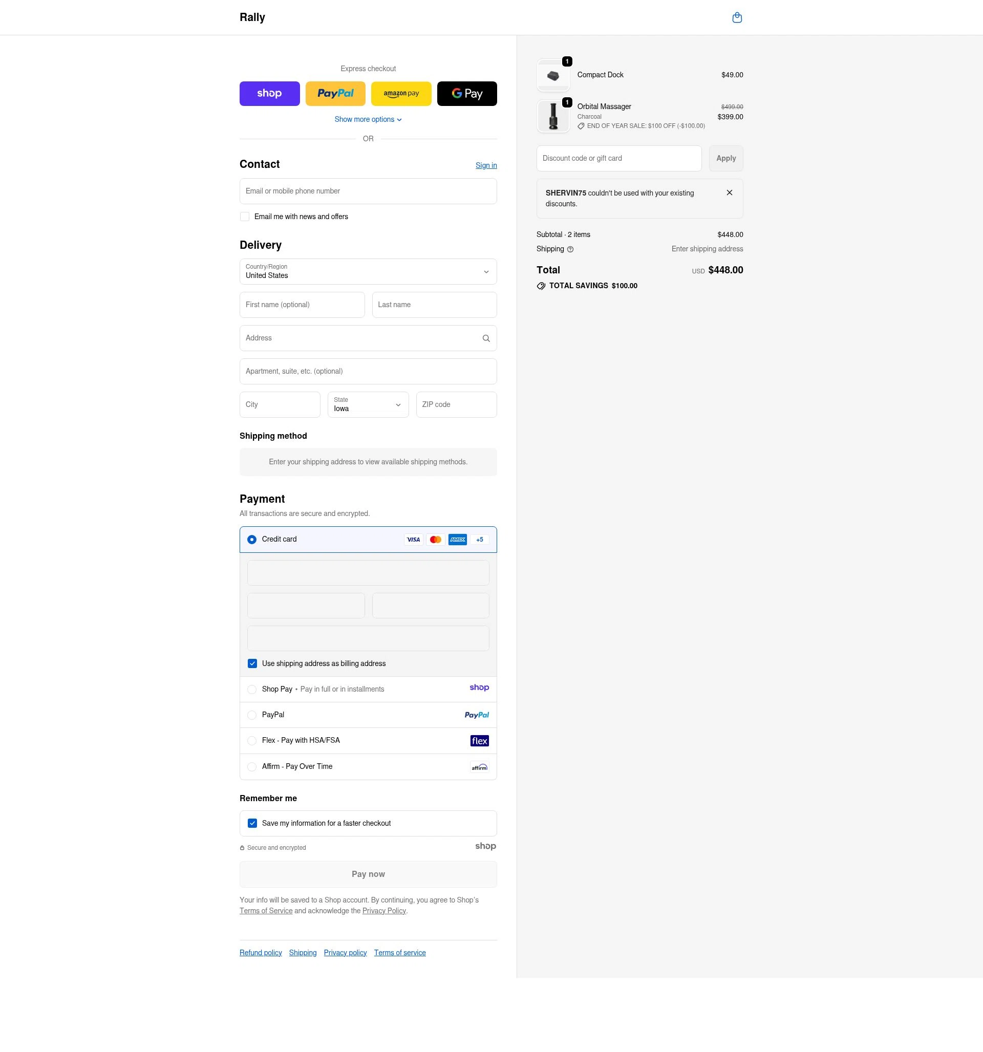 Rally.co checkout page showing Rally.co promo code box | Screenshot taken by SimplyCodes community member on Jan 3, 2026