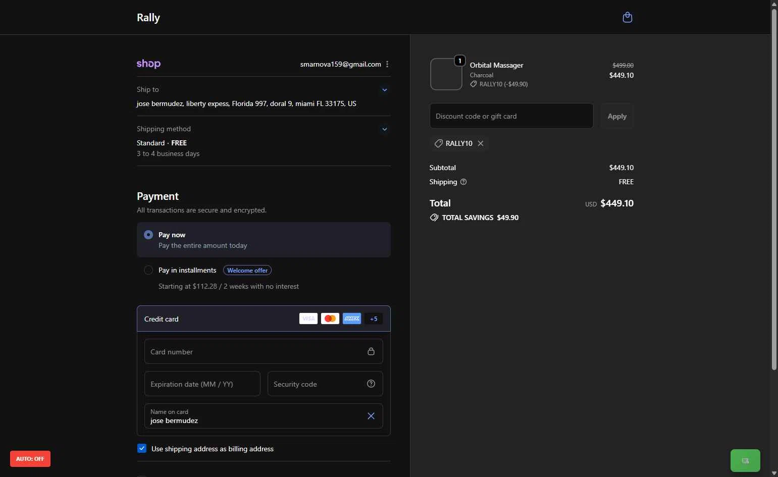 Rally.co checkout page showing Rally.co promo code box | Screenshot taken by SimplyCodes community member on Nov 10, 2025